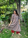 Ajrakh A-Line kurta duppata set - MYSANSKRITAM