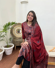 Dotted maroon rose modal kurta duppata set