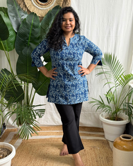 Indigo Bloom Handblock short Kurti