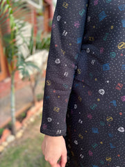 Black galaxy fleece woollen fabric kurti top