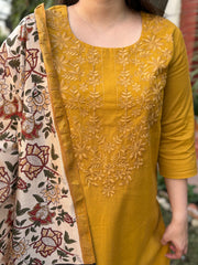 Mustard embroidered kurta with Chanderi Duppata