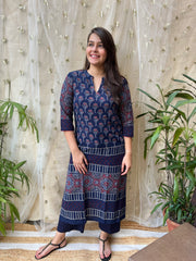 Royal Blue Ajrakh designer Kurta