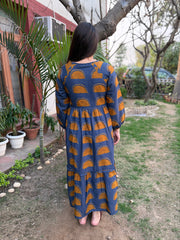 Indigo Mustard Dress from the back by Sanskritam