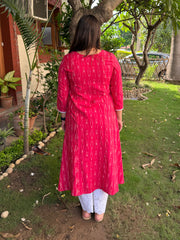 Magenta Ikkat A-line Kurta with Pocket from the back by Sanskritam