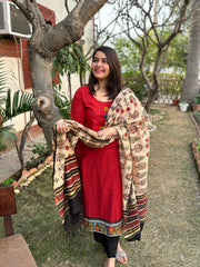 Maroon Button kurta with Chanderi Duppata