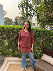 Maroon ajrakh short kurti