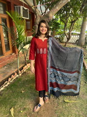 Maroon Basic Kantha Yoke Kurta duppata set - MYSANSKRITAM