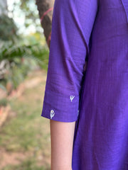 Purple embroidered yoke A-line kurta with pockets