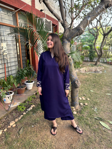 Royal Blue solid Woollen coord set