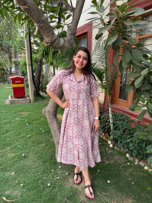 Pink floral dress with collar