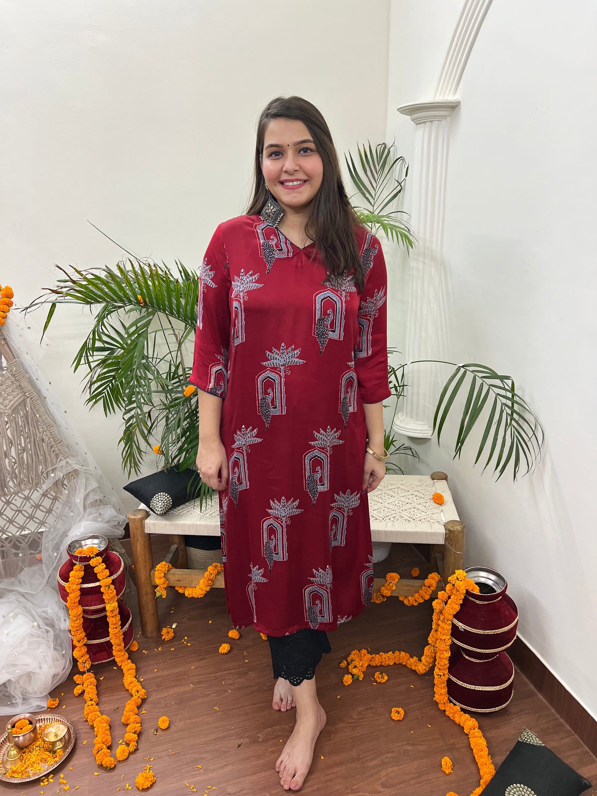 Premium Modal Maroon Minar long kurta - MYSANSKRITAM