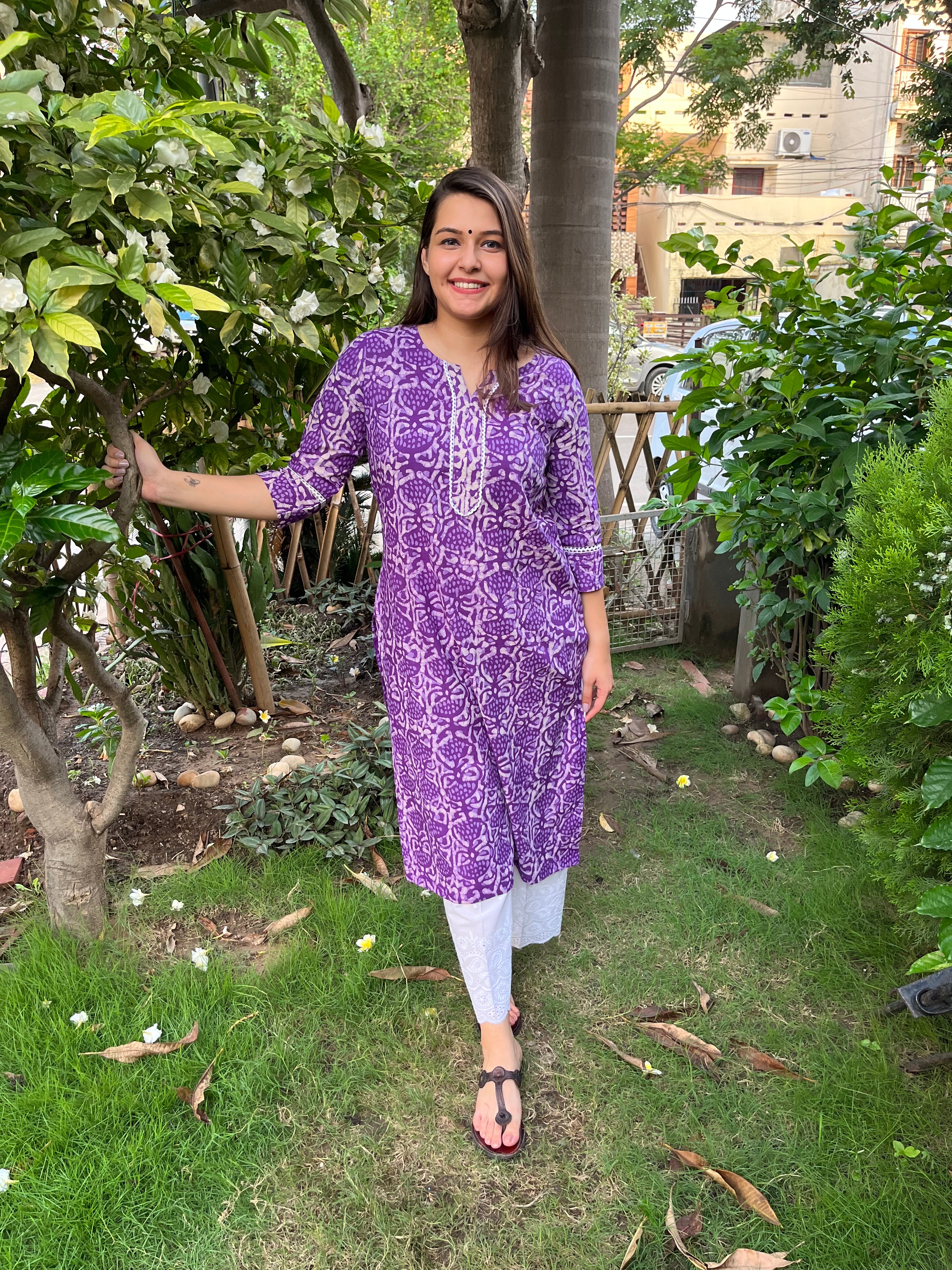 Purple Bagru Kurta - MYSANSKRITAM