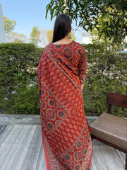 Rust Printed Aline Full Suit Set back dupatta by MySanskritam