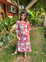 Pink White floral dress - MYSANSKRITAM