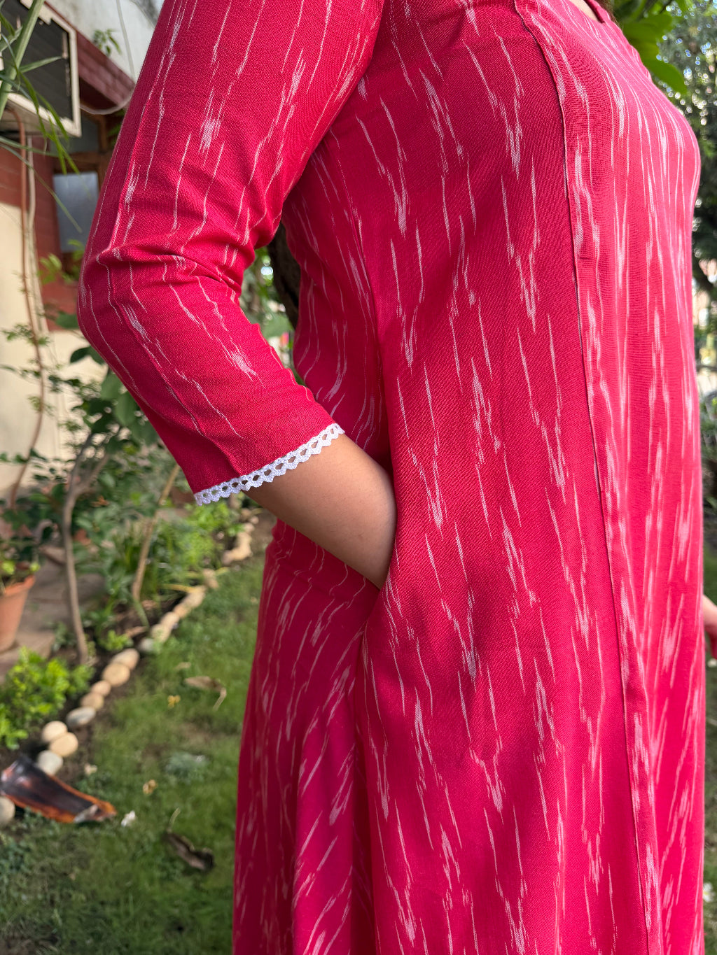 Magenta Ikkat A-line Kurta with Pocket by Sanskritam