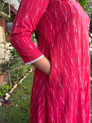 Magenta Ikkat A-line Kurta with Pocket by Sanskritam