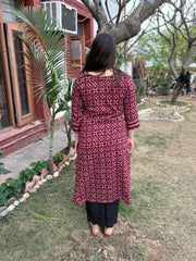 Maroon jaal ajrakh kurta