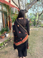Black embroidered woollen suit set