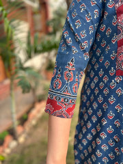 Indigo buti Ajrakh yoke kurta