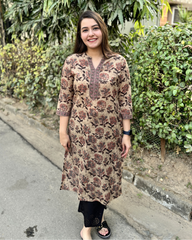 Brown orange flower kurta