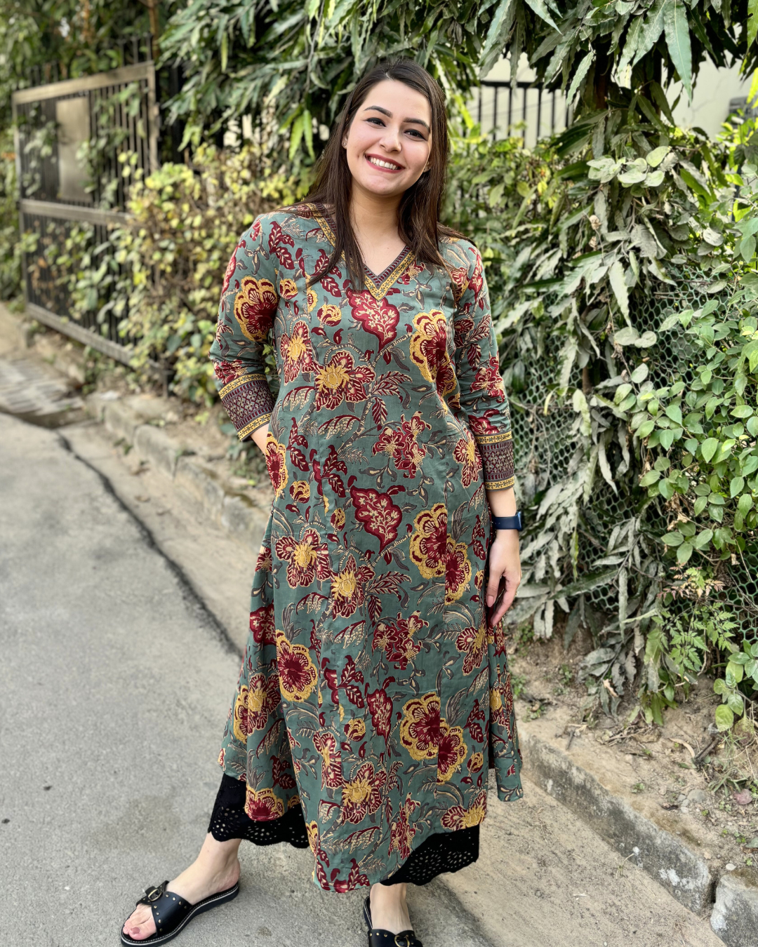 Sea green floral Aline kurta