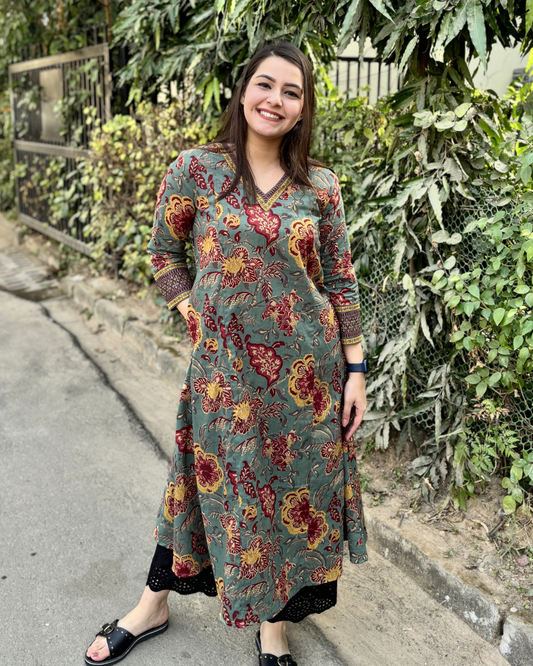 Sea green floral Aline kurta