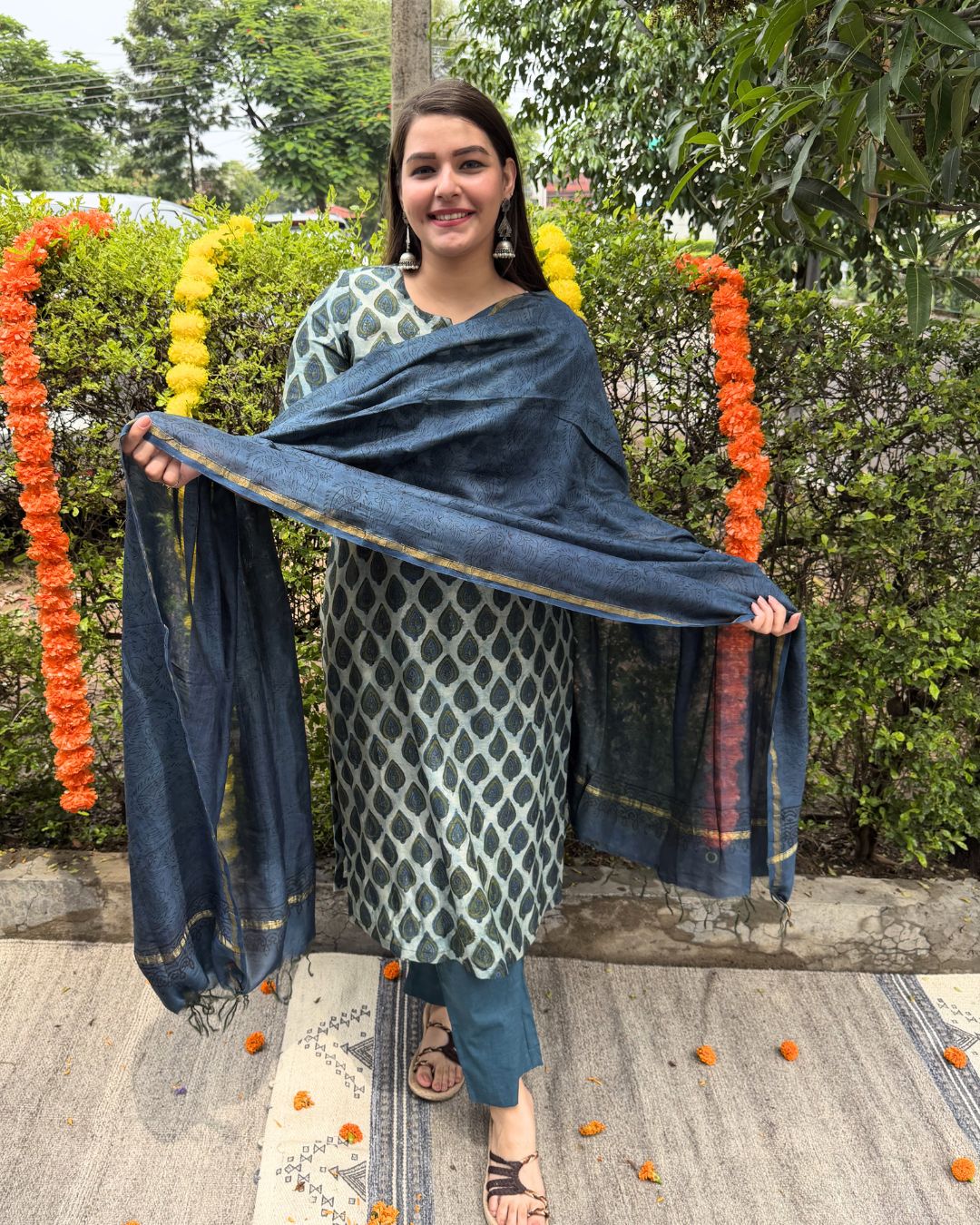 Morpankhi leaf Chanderi full suit set