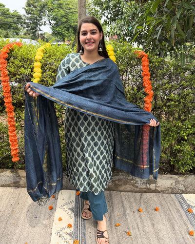 Morpankhi leaf Chanderi full suit set