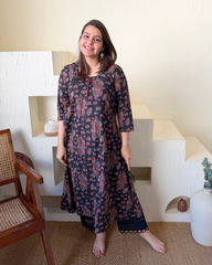Black Abstract Aline kurta with pocket