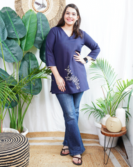 Solid blue embroidered short kurti
