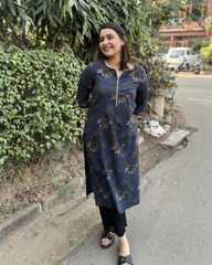 Dark blue overall floral kurta