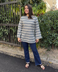 Indigo Zig-Zag Bell Sleaves Short kurti