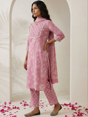 Gulnaar Blush Handblock Cotton Suit Set