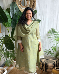 Pastel Green Buti Mulmul Chanderi Kurta Dupatta Set
