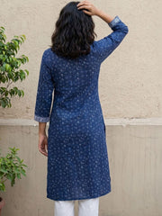 Indigo Blue Printed Straight Kurta