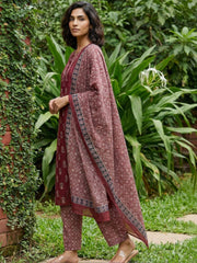 Maroon Ajrakh Cotton Suit Set