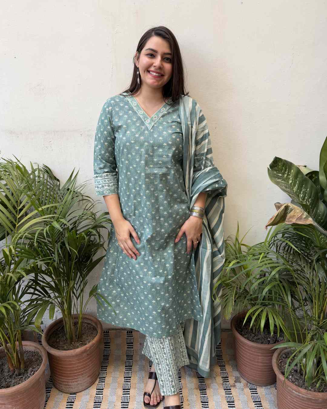 Sea green buta full suit set