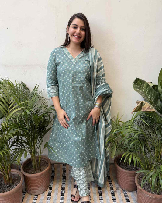 Sea green buta full suit set