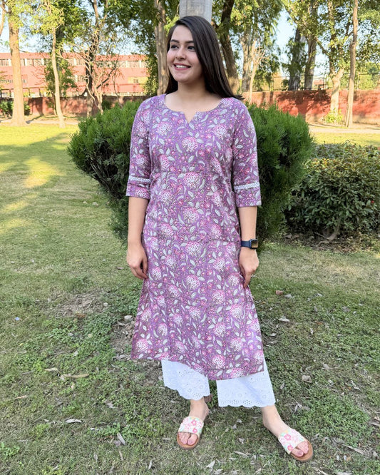 Onion handblock long kurta
