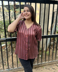 Premium maroon lines Modal silk Shirt