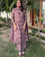 Onion Pink Aline Lacework full suit set