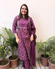 Dark Pink floral  Suit Set