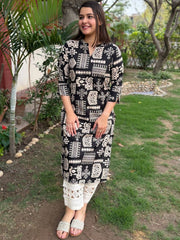 Black folk Ikat printed Kurta