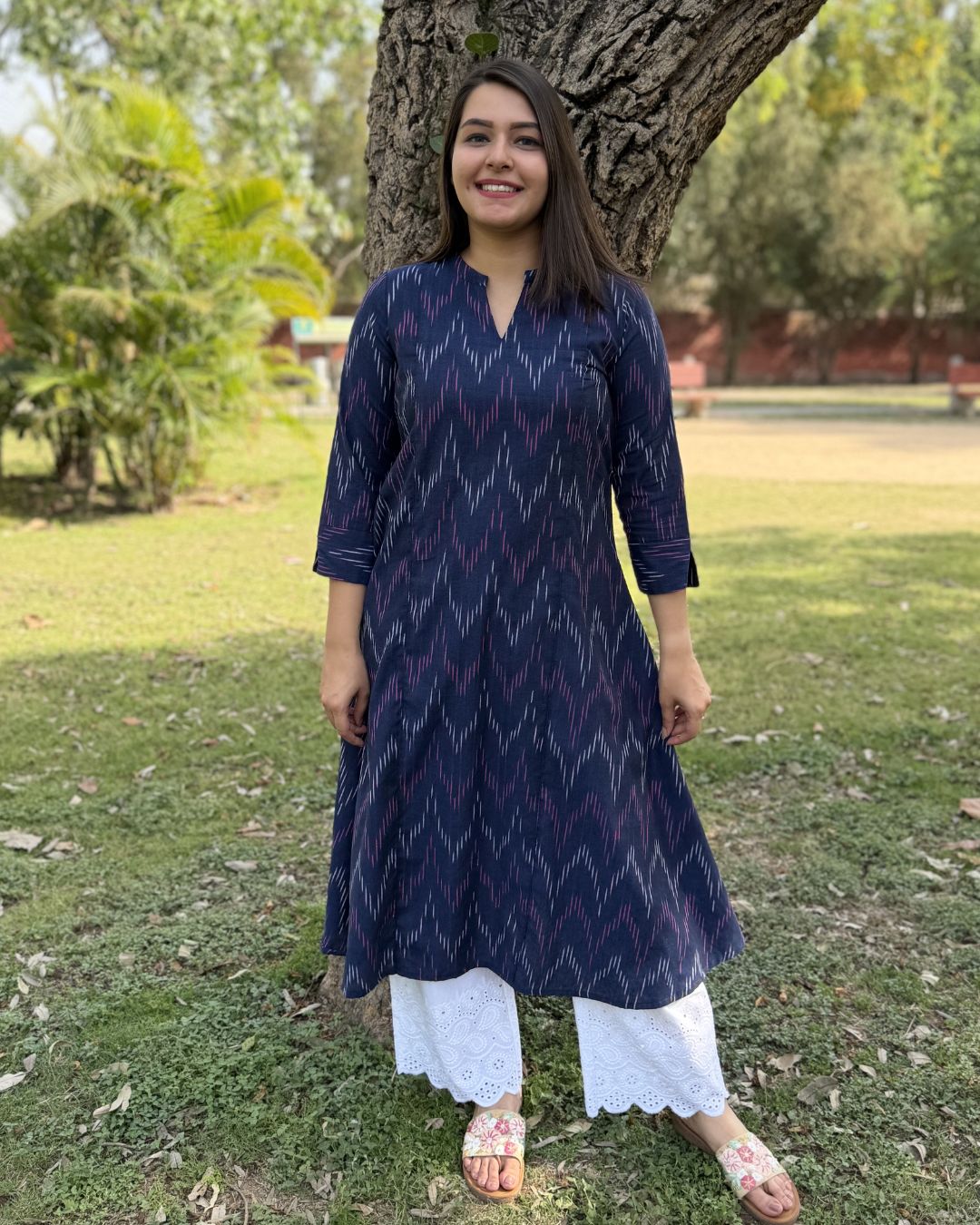 Blue Ikkat Aline kurta with Pocket