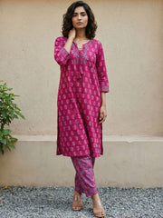 Magenta Ajrakh Cotton Suit Set