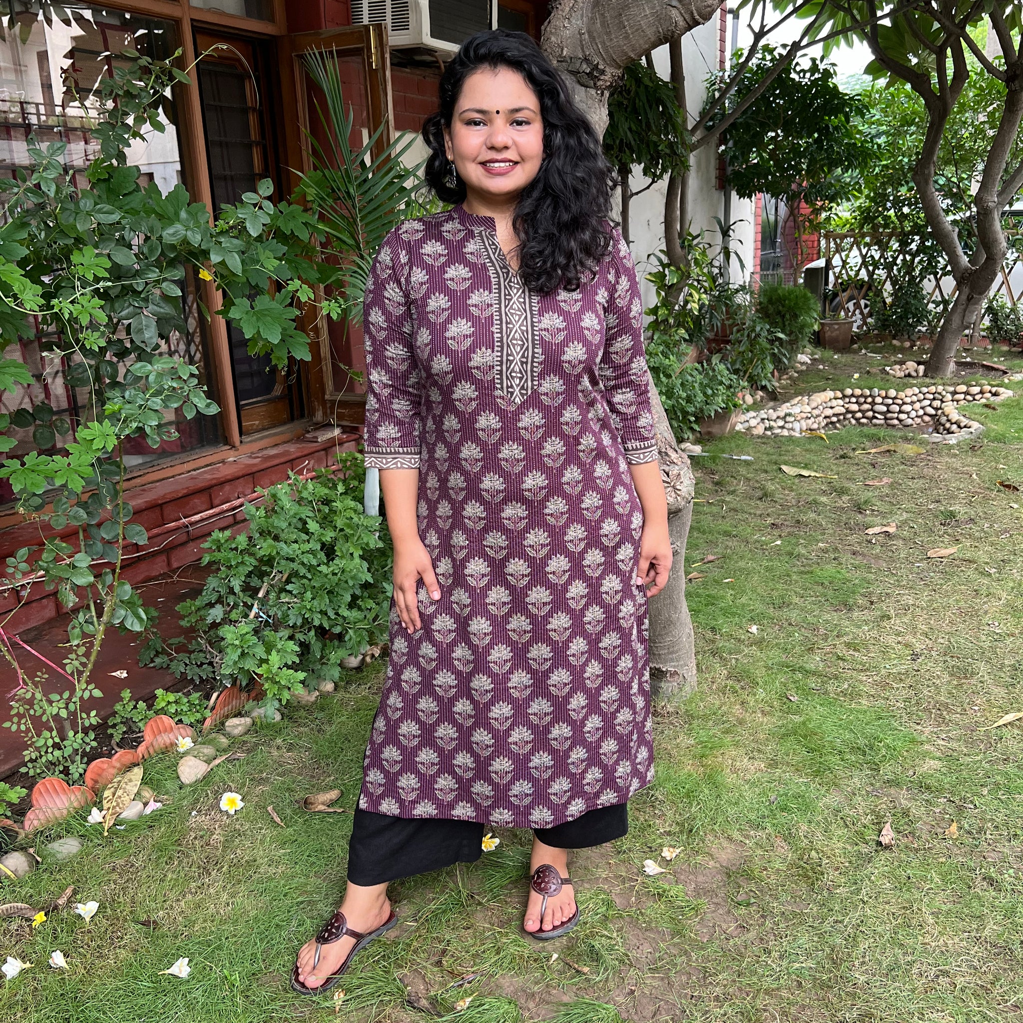 Wine Ban neck Kantha kurta