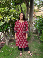 Maroon tree Ajrakh kurta - MYSANSKRITAM