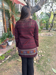 Maroon black Kullu border woollen short kurti