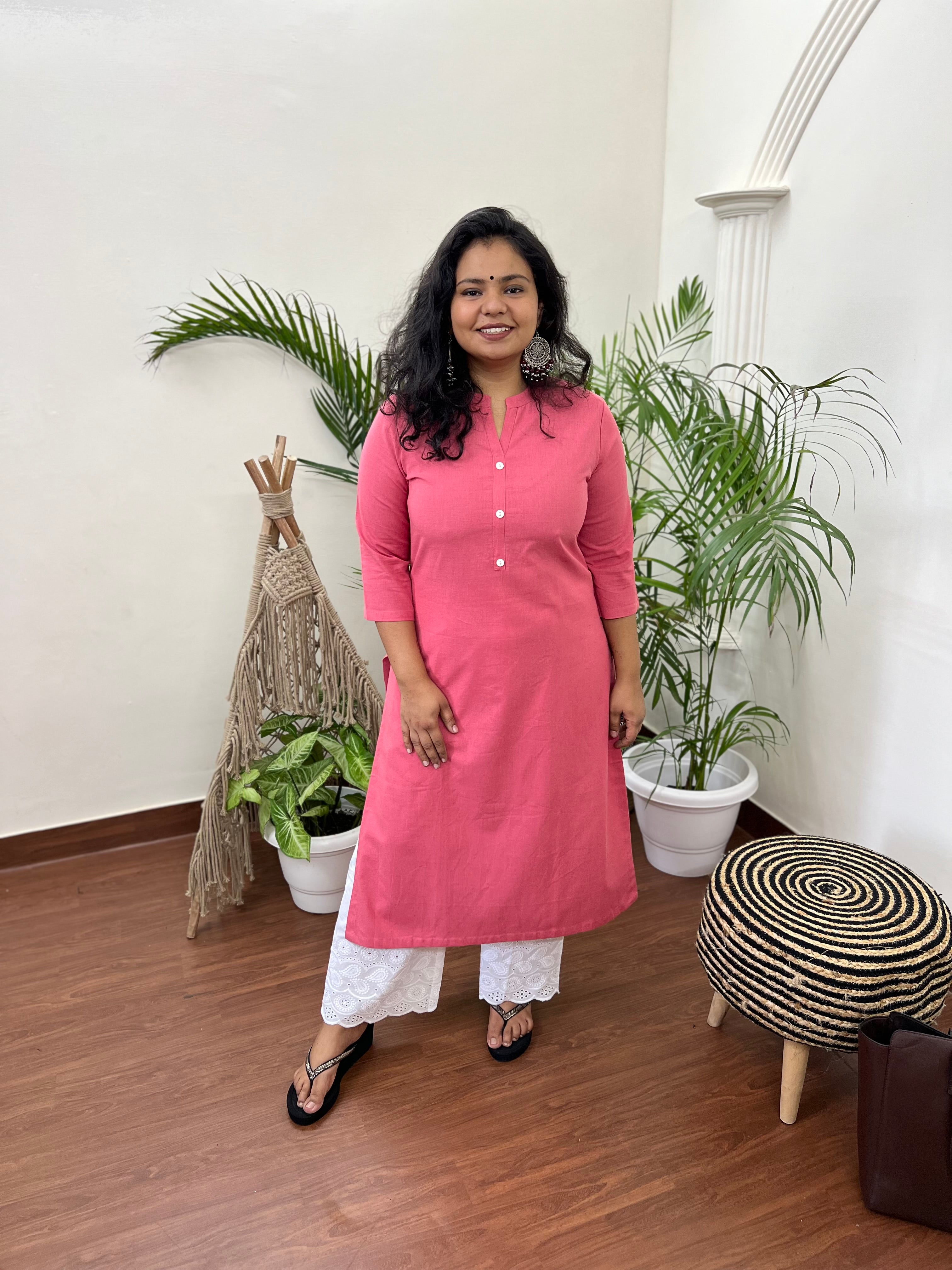 Rose pink basic kurta - MYSANSKRITAM