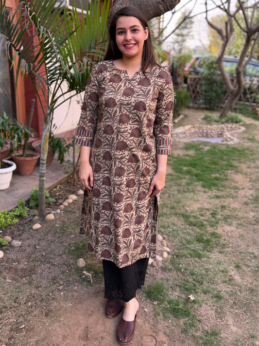 Ruhani Brown Rose Handblock Kurta